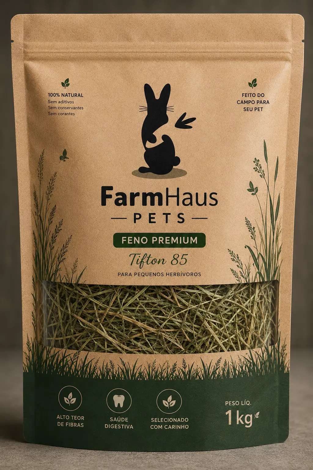 Embalagem FarmHaus Pets Feno Premium Tifton 85 1 kg