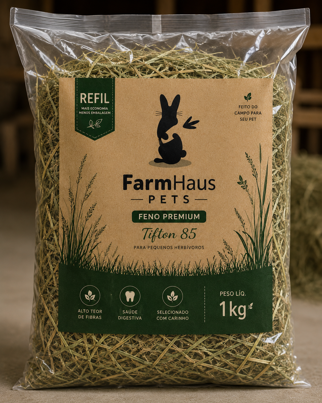Embalagem FarmHaus Pets Feno Premium Tifton 85 1 kg